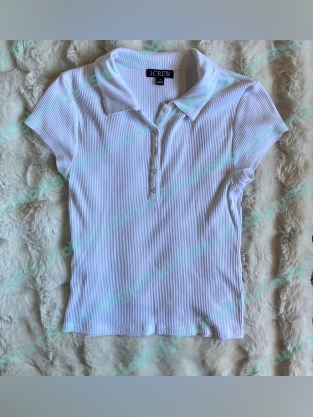 White J. Crew Polo-Style Button Up Collar T-Shirt Women’s Size Medium